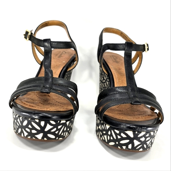 Clarks Artison NEW!! Amelia Avery, Black Leather, Wedge Sandal. Women's 9.5M - Picture 8 of 12
